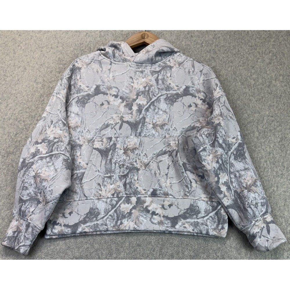Better Together Womens Crop Hoodie Gray Long Sleeve Snow Camo Fleece Pullover XS